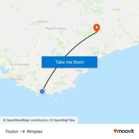 Toulon to Rimplas map