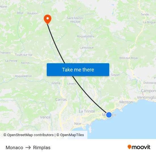 Monaco to Rimplas map