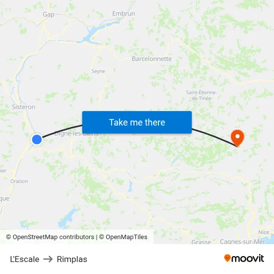 L'Escale to Rimplas map