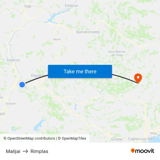 Malijai to Rimplas map