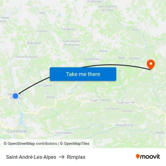 Saint-André-Les-Alpes to Rimplas map