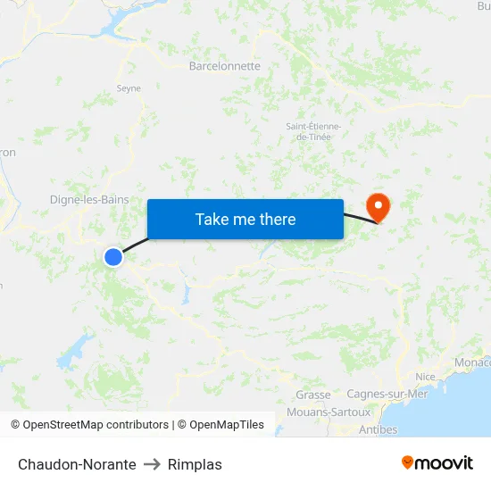 Chaudon-Norante to Rimplas map
