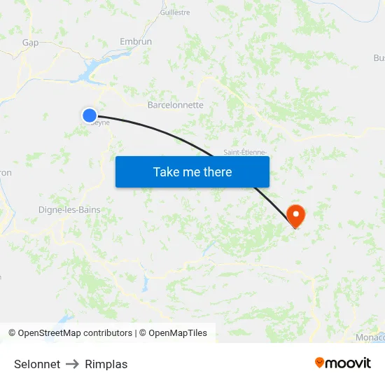 Selonnet to Rimplas map