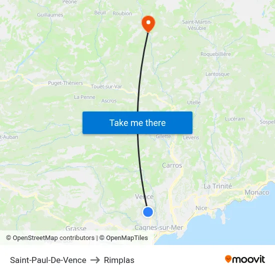 Saint-Paul-De-Vence to Rimplas map