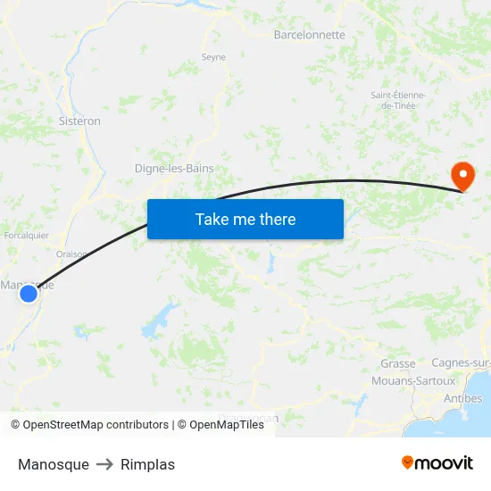 Manosque to Rimplas map