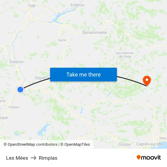 Les Mées to Rimplas map