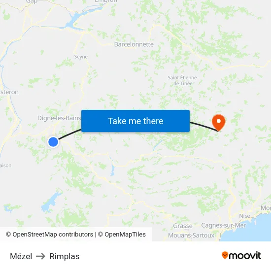 Mézel to Rimplas map
