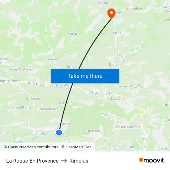 La Roque-En-Provence to Rimplas map