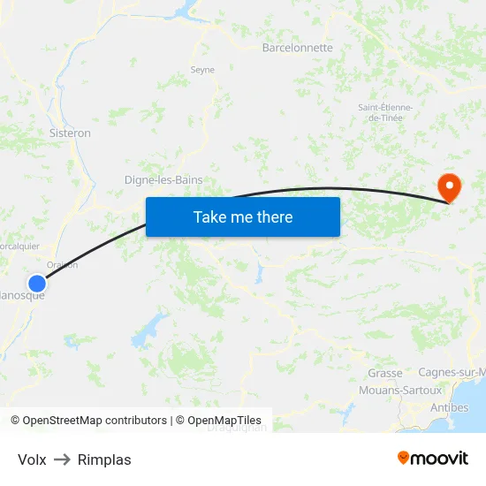 Volx to Rimplas map