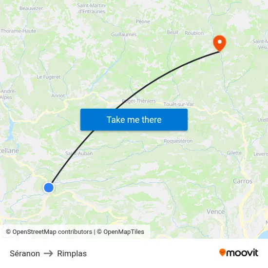 Séranon to Rimplas map