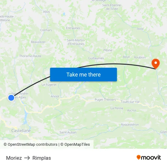 Moriez to Rimplas map