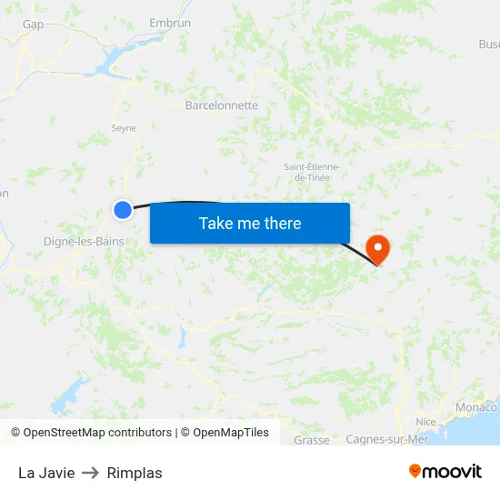 La Javie to Rimplas map