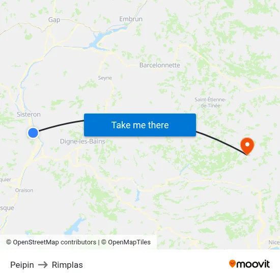 Peipin to Rimplas map