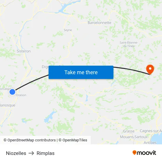 Niozelles to Rimplas map