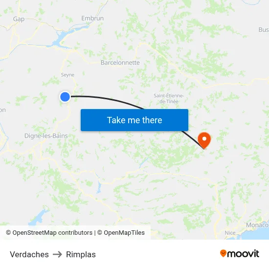 Verdaches to Rimplas map