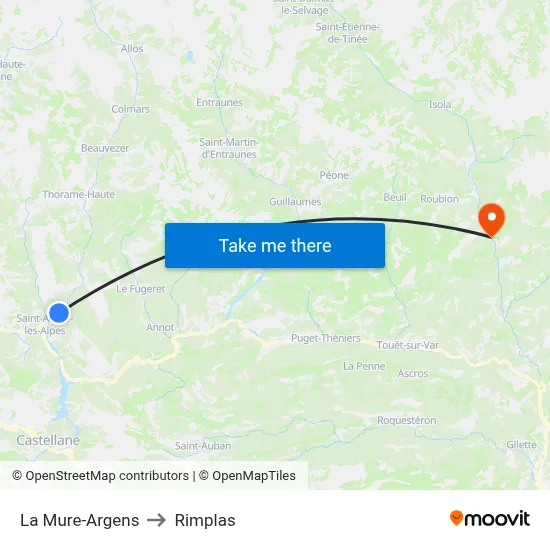 La Mure-Argens to Rimplas map