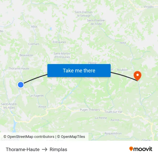 Thorame-Haute to Rimplas map
