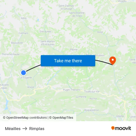 Méailles to Rimplas map