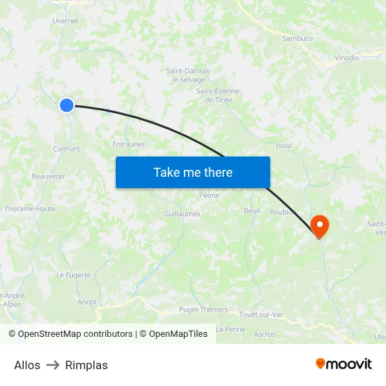 Allos to Rimplas map