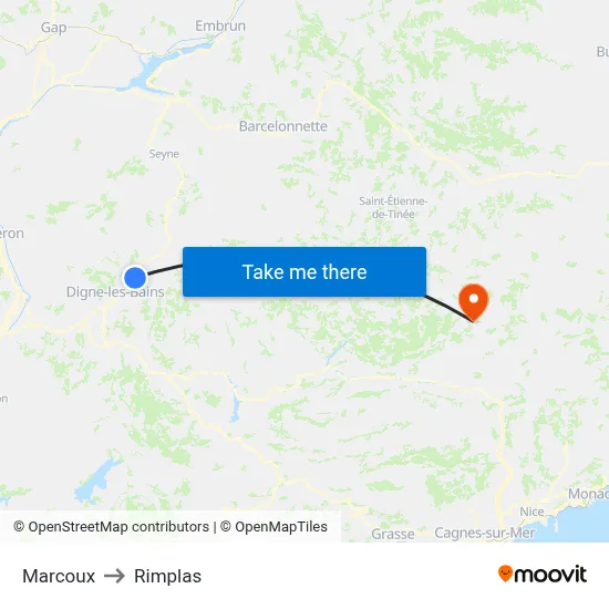 Marcoux to Rimplas map