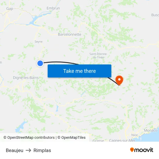 Beaujeu to Rimplas map