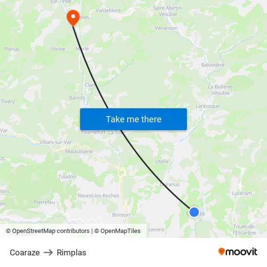 Coaraze to Rimplas map