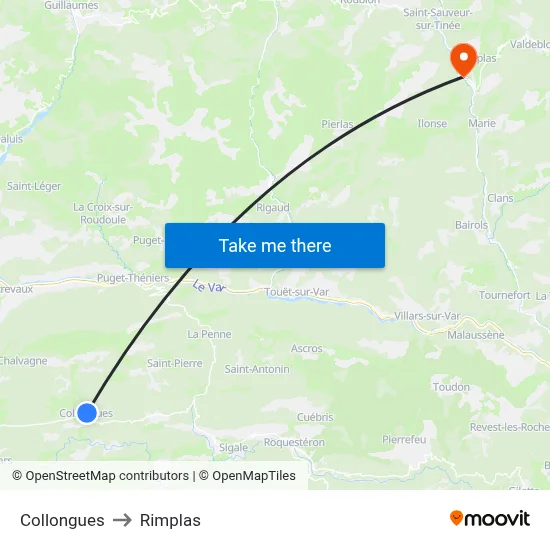Collongues to Rimplas map