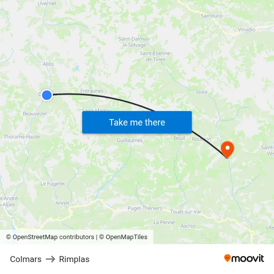 Colmars to Rimplas map