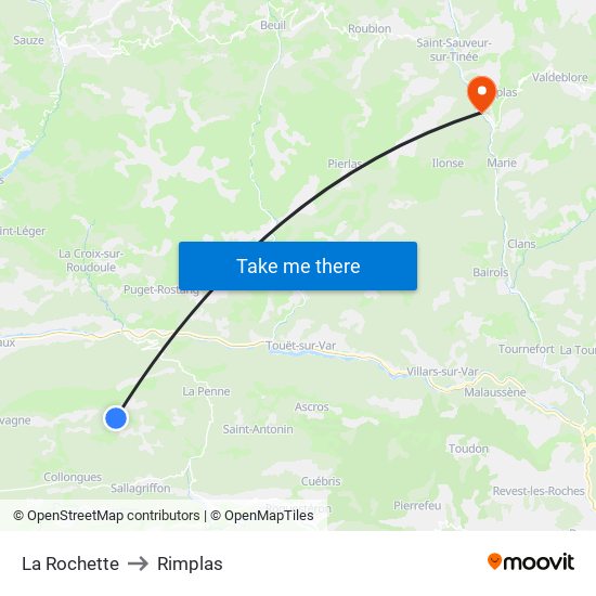 La Rochette to Rimplas map