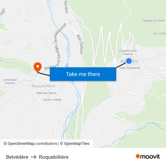 Belvédère to Roquebillière map