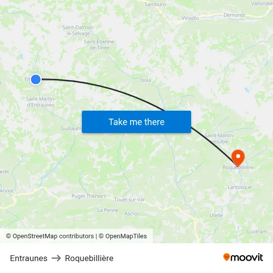 Entraunes to Roquebillière map