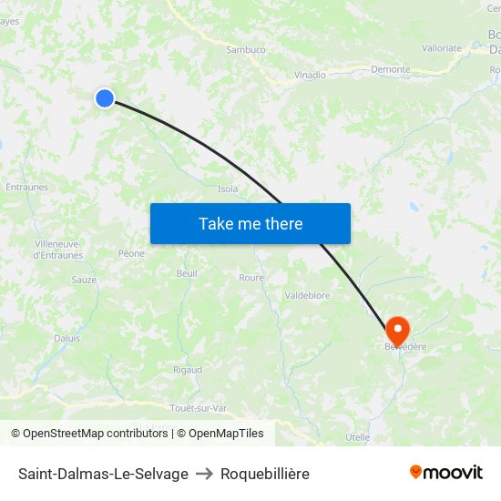 Saint-Dalmas-Le-Selvage to Roquebillière map