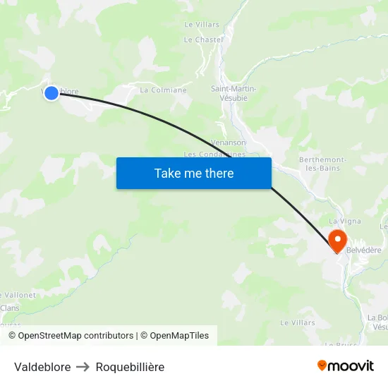 Valdeblore to Roquebillière map