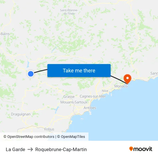 La Garde to Roquebrune-Cap-Martin map