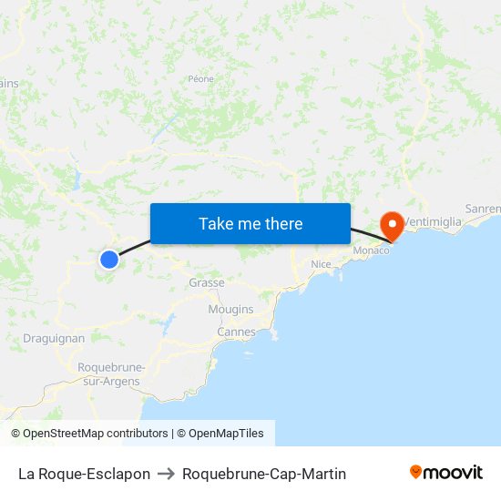 La Roque-Esclapon to Roquebrune-Cap-Martin map