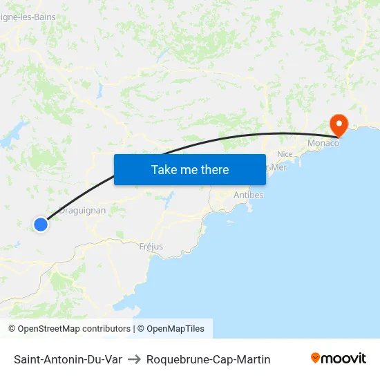 Saint-Antonin-Du-Var to Roquebrune-Cap-Martin map