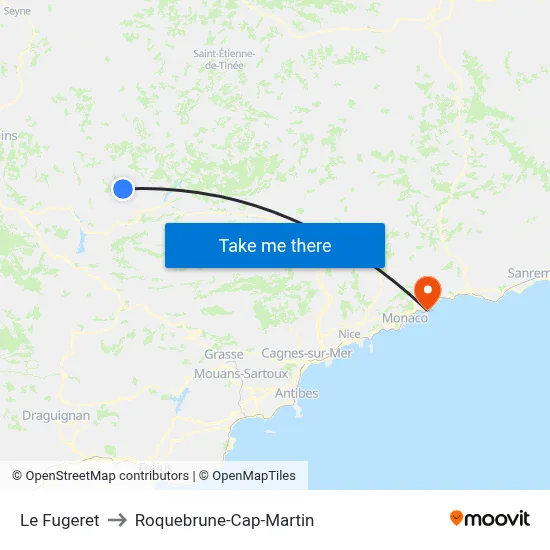 Le Fugeret to Roquebrune-Cap-Martin map