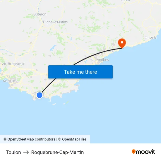 Toulon to Roquebrune-Cap-Martin map