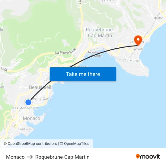 Monaco to Roquebrune-Cap-Martin map