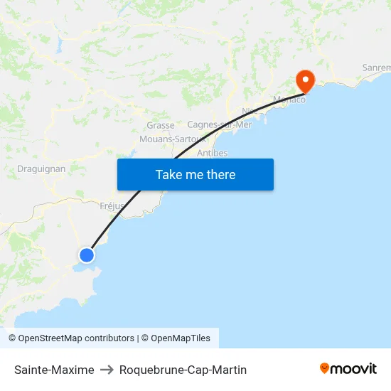 Sainte-Maxime to Roquebrune-Cap-Martin map