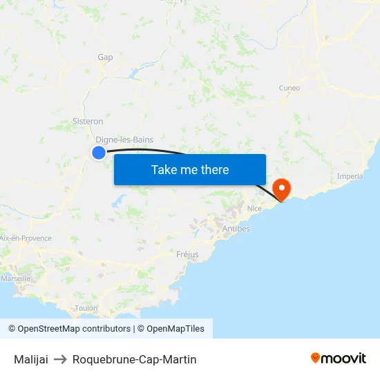 Malijai to Roquebrune-Cap-Martin map