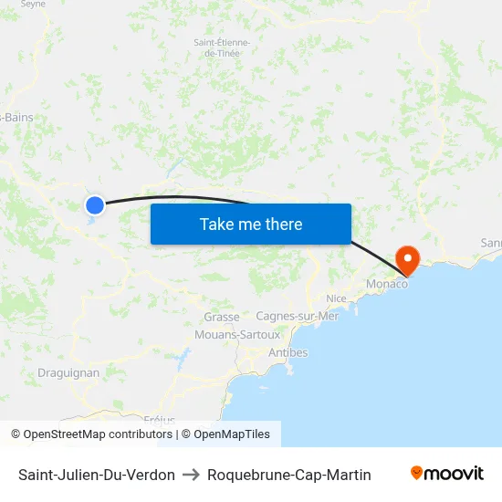 Saint-Julien-Du-Verdon to Roquebrune-Cap-Martin map