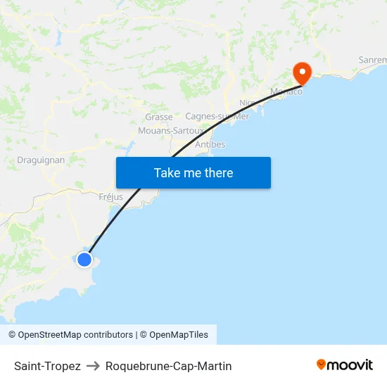 Saint-Tropez to Roquebrune-Cap-Martin map