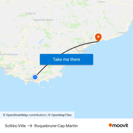 Solliès-Ville to Roquebrune-Cap-Martin map