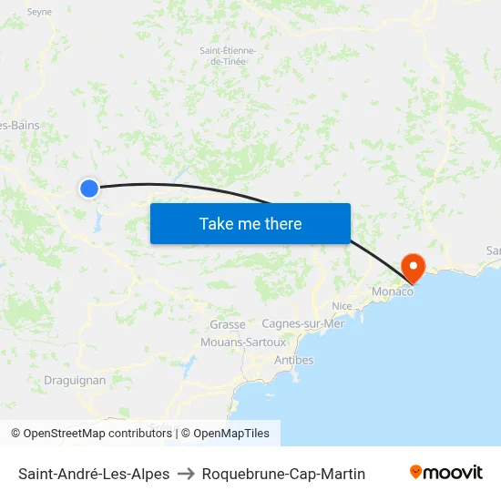 Saint-André-Les-Alpes to Roquebrune-Cap-Martin map