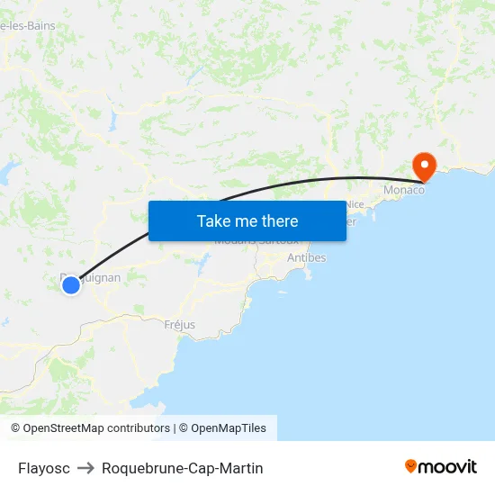 Flayosc to Roquebrune-Cap-Martin map