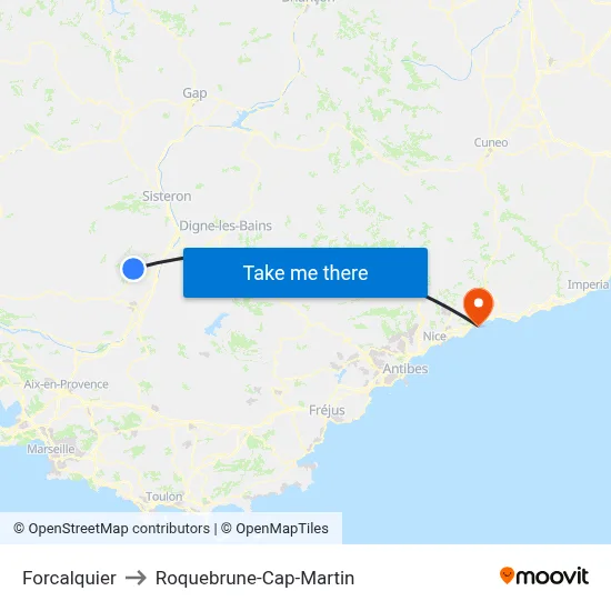 Forcalquier to Roquebrune-Cap-Martin map