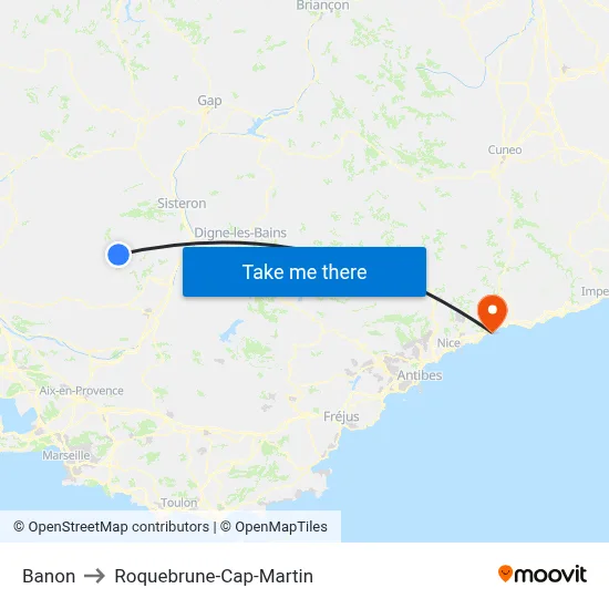 Banon to Roquebrune-Cap-Martin map