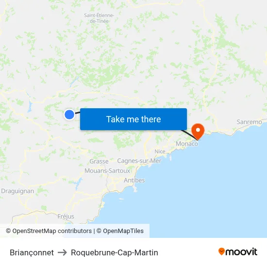 Briançonnet to Roquebrune-Cap-Martin map