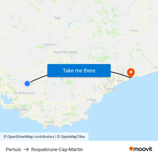 Pertuis to Roquebrune-Cap-Martin map